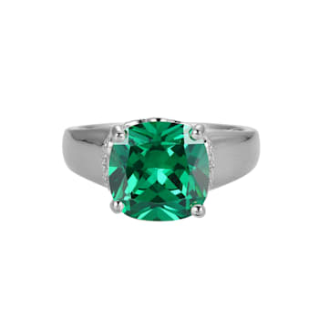 Green And White Cubic Zirconia Platinum Over Silver May Birthstone Ring 5.23ctw