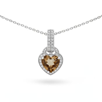 Natural Brown Whisky Quartz Sterling Silver Heart Shape Pendant with Chain