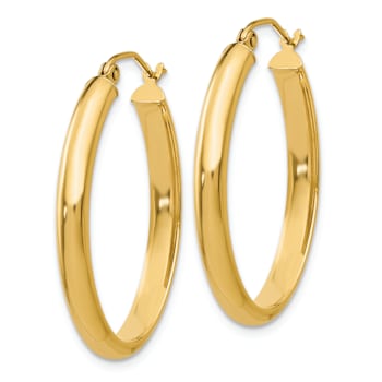 14k Yellow Gold Polished 1 3/16" Oval Hoop Earrings