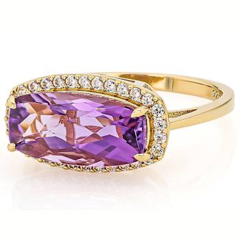 Amethyst Rectangular Cushion And White Zircon Ring In 18K Gold Over
Sterling Silver 3.49ctw