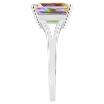 10x8mm Emerald Cut Mystic Topaz Rhodium Over Sterling Silver Ring