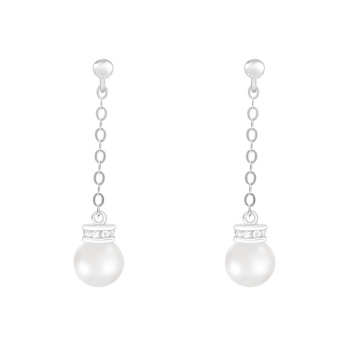5.5-6 mm White Cultured Freshwater Pearl Rhodium Over Sterling Silver Earrings