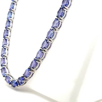 Oval Tanzanite Rhodium Over Sterling Silver Necklace, 47.78 ctw