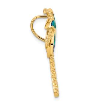 14k Yellow Gold Textured Lab Created Opal Palm Tree Slide