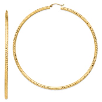 14K Yellow Gold 3 5/8" Diamond-Cut Hoop Earrings
