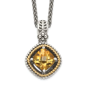 Sterling Silver Antiqued with 14K Accent Citrine Necklace