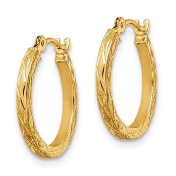 14k Yellow Gold 5/8" Polished Satin and Diamond-Cut Hoop Earrings