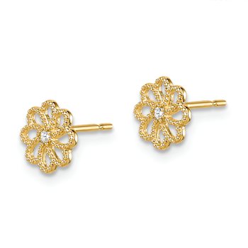 14k Yellow Gold Children's Textured Cubic Zirconia 7mm Flower Stud Earrings
