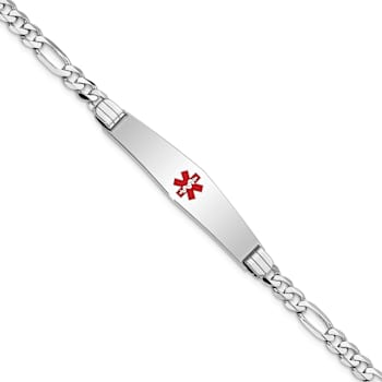 Rhodium Over 14k White Gold Medical Soft Diamond Shape Red Enamel Figaro
Link ID Bracelet