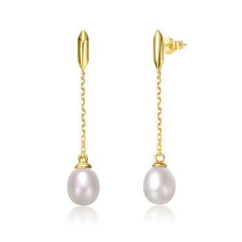 Freshwater Pearl Linear Drop Earrings In 14K Gold Over Sterling Silver