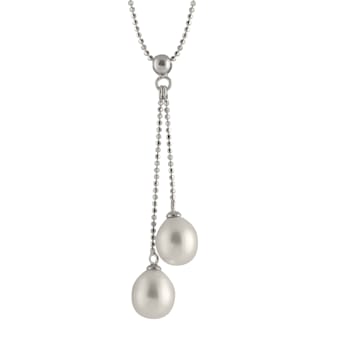 7.5-8mm White Cultured Freshwater Pearl Sterling Silver Pendant W/Chain
