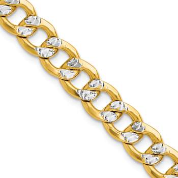 14k Yellow Gold and Rhodium Over 14k Yellow Gold 7.75mm Pave Curb 24
Inch Chain