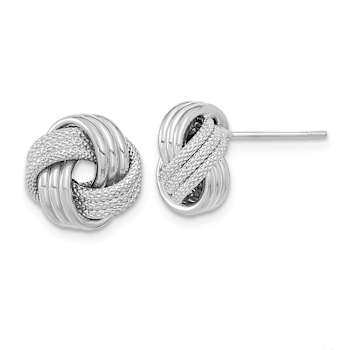 Rhodium Over 14K White Gold Polished Textured Love Knot Stud Earrings