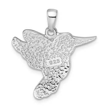 Rhodium Over Sterling Silver Crystal Hummingbird Pendant