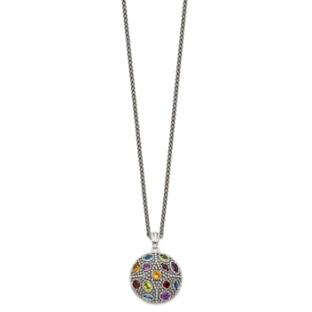 Sterling Silver with 14K Accent Antiqued Multi Gemstone Necklace