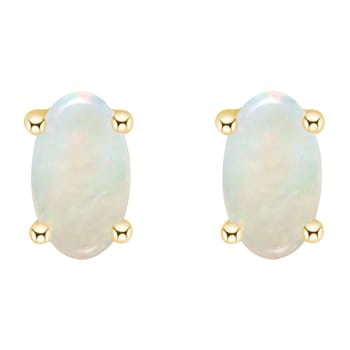 5x3mm Oval Opal 14k Yellow Gold Stud Earrings