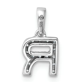 14K White Gold Diamond Letter R Initial with Bail Pendant
