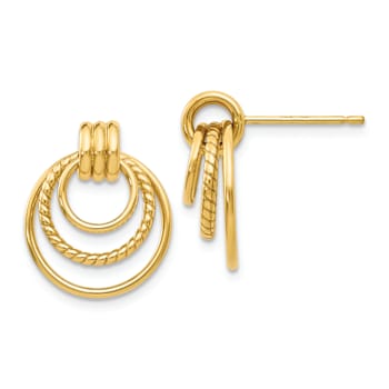 14k Yellow Gold Polished and Textured Fancy Dangle Earrings