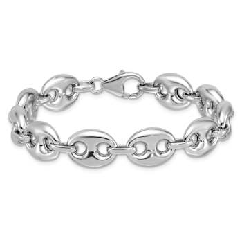 Rhodium Over Sterling Silver 11.8mm Puffed Mariner 7.5 Inch Chain Bracelet
