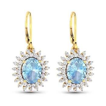 2.56ctw 14K Yellow Gold Oval Aquamarine and White Diamond Halo Earrings