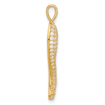 14k Yellow Gold Polished Cubic Zirconia Large Italian Horn Pendant