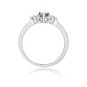 Emerald with White Sapphire Accents Sterling Silver Ring, 0.62ctw