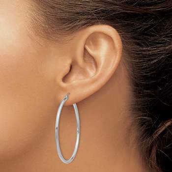 Rhodium Over 14k White Gold Polished 1 3/4" Tube Hoop Earrings