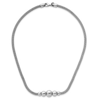 Rhodium Over Sterling Silver Polished Mesh Graduated Beaded Necklace