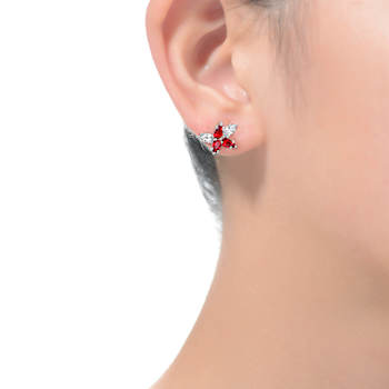 Ruby Color CZ Teardrop Stud Earrings In Sterling Silver
