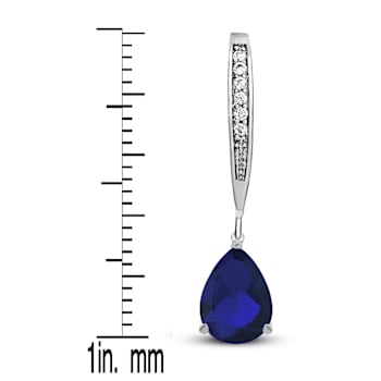 Sapphire Color CZ Teardrop Drop Earrings In Sterling Silver