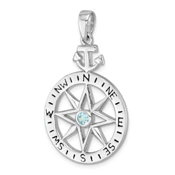 Rhodium Over Sterling Silver Blue Cubic Zirconia Compass Rose with Small
Anchor Pendant