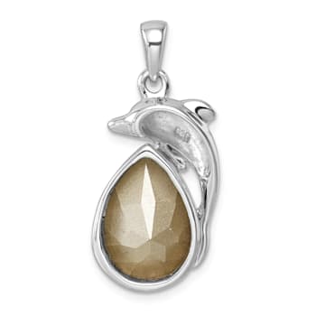 Rhodium Over Sterling Silver Polished Crystal Dolphin Pendant
