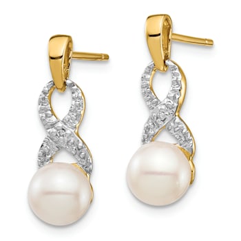 14K Yellow Gold 6-7mm White Round Freshwater Cultured Pearl 0.01ct
Diamond Dangle Earrings