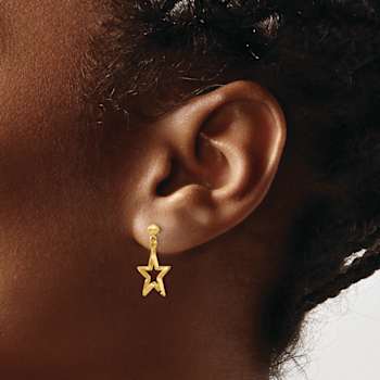 14k Yellow Gold Polished and Diamond-Cut Star Dangle Earrings