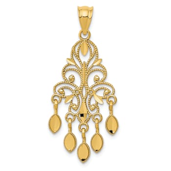 14k Yellow Gold Polished and Diamond-Cut Chandelier Pendant