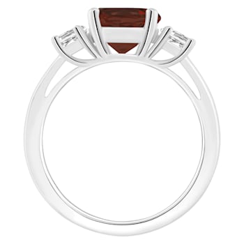 8mm Round Garnet And White Topaz Rhodium Over Sterling Silver 3-Stone Ring