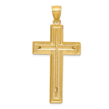 14K Yellow and White Gold Diamond-cut Latin Crucifix Pendant