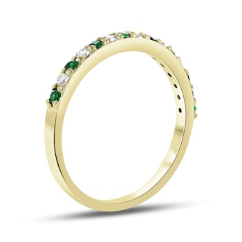 Emerald and Diamond 14k Yellow Gold Anniversary Band Ring 0.35ctw