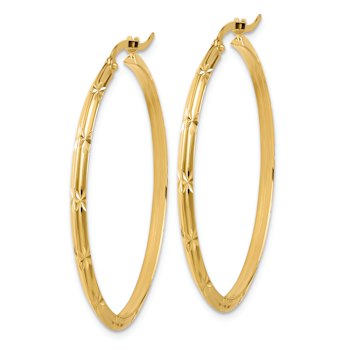 14K Yellow Gold 1 9/16" Polished Diamond-Cut and Brushed Hoop Earrings