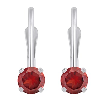4mm Round Garnet Rhodium Over 14k White Gold Drop Earrings