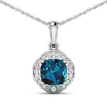 2.15ctw 14K White Gold Blue London Blue Topaz and White Diamond Pendant
with 18 inch Cable Chain