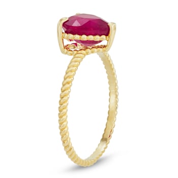 Heart Ruby 10K Yellow Gold Twist Band Ring 2.50ctw
