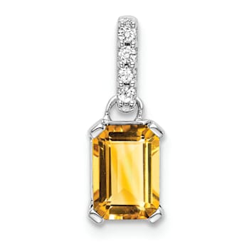 Rhodium Over 10k White Gold 1 ctw Citrine and Accent Diamond Pendant
