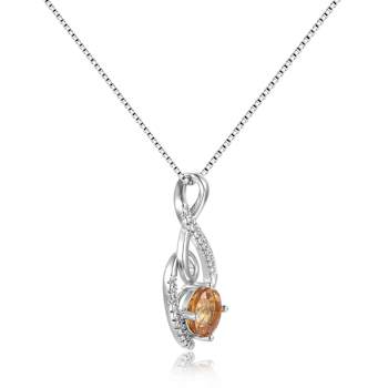 Round Citrine and White Sapphire Sterling Silver Pendant With Chain