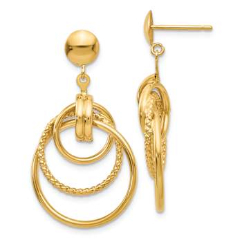 14k Yellow Gold Polished and Textured Intertwined Circle Dangle Earrings