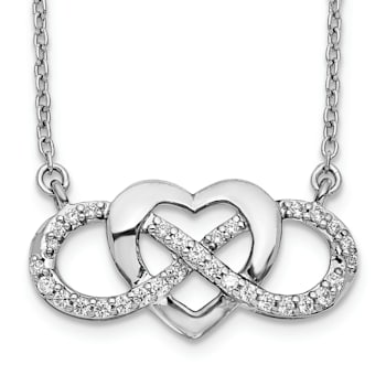 Rhodium Over 14K White Gold Lab Grown Diamond Infinity Heart 18 Inch Necklace