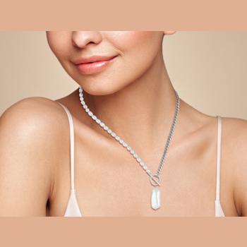 Cultured Freshwater Pearl Curb Chain Necklace in Sterling Silver