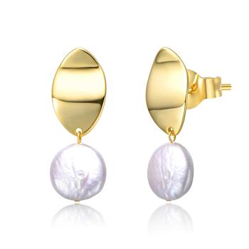Coin Pearl Drop Earrings In 14K Gold Over Sterling Silver