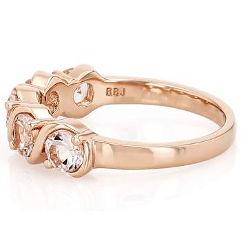 Morganite Round Station Band Ring In 18K Rose Gold Over Sterling Silver 0.94ctw