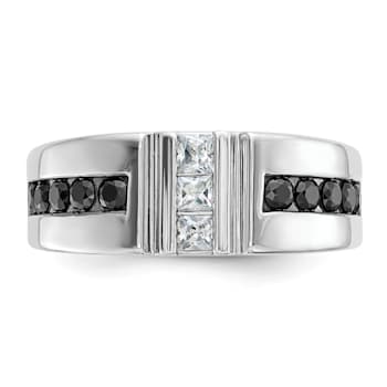 Rhodium Over 10K White Gold Men's Black and White Diamond Ring 1.10ctw